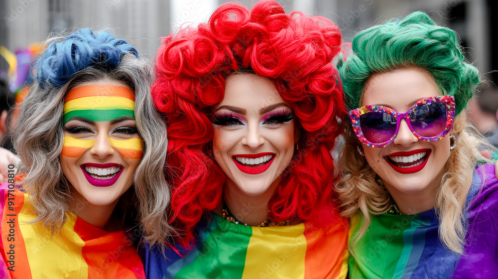 Fototapeta premium Vibrant Celebration at LGBTQ+ Pride Parade A Joyful Transgender and Drag Queen Individual Embracing Diversity and Inclusion at CSD