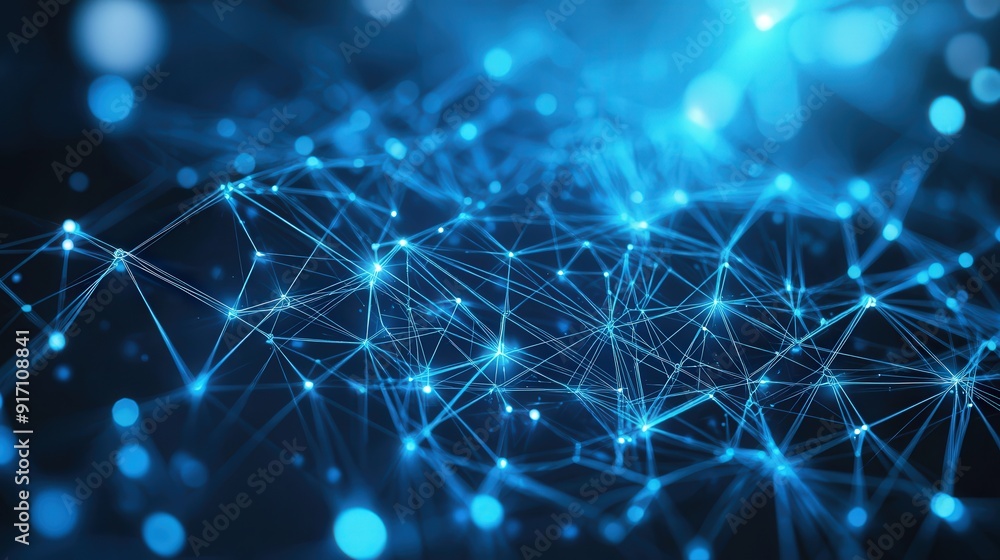 Abstract network illustration with blue connections and glowing nodes. Abstract network illustration with blue connections and glowing nodes.