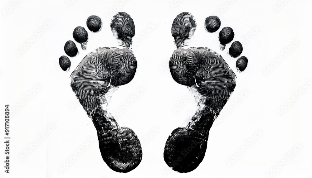 Naklejka premium Monochrome Imprint of Footprints on White Background. Detailed Texture and Unique Patterns of Feet in High-Contrast Ink
