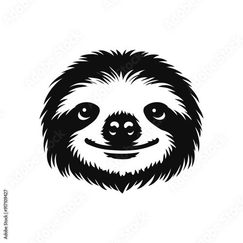 Adorable Sloth Face Illustration in Black and White Silhouette Style for Vector Art Projects