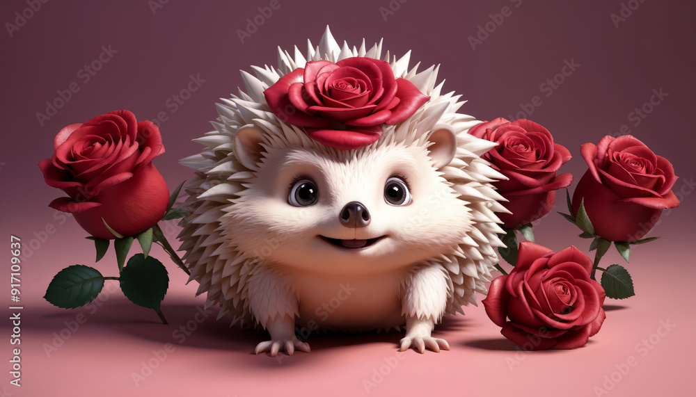 Fototapeta premium A super cute roses hedgehog