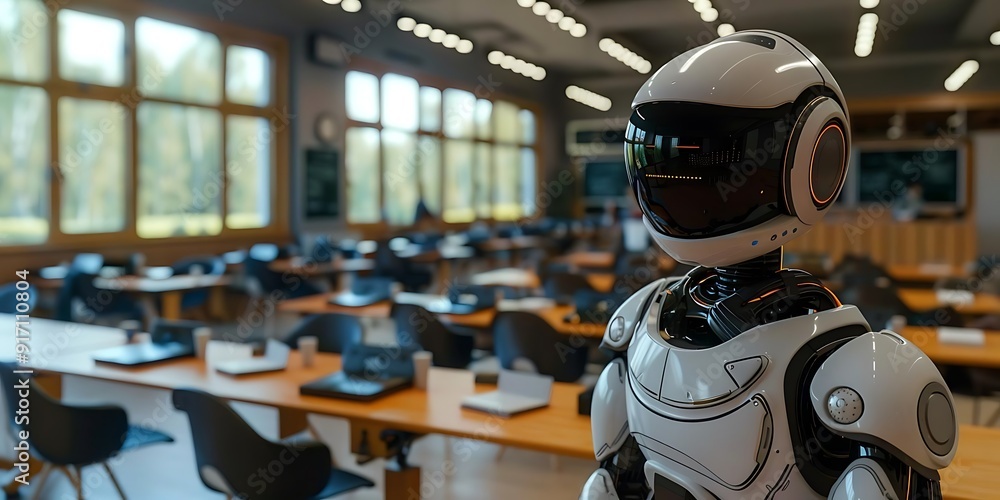 Robot Teacher in Modern Classroom 3D Illustration Robot Teacher in Modern Classroom 3D Illustration
