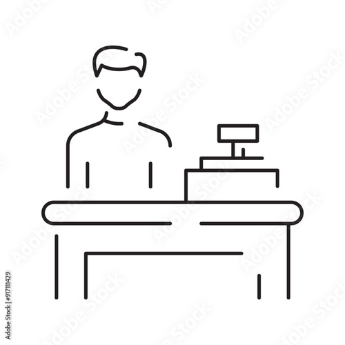 Cashier and Cash register line icon design. Payment service machine sign and symbol