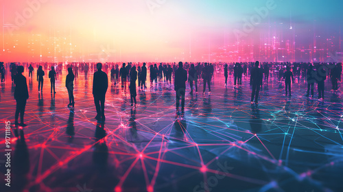 network silhouette diverse group of people connection connected digital technological communication interaction world business global internet web AI relation bonding online