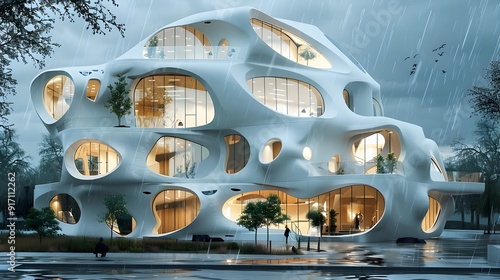 Kinetic Shape Shifting Building Responding to Weather Conditions with Futuristic Abstract Design photo