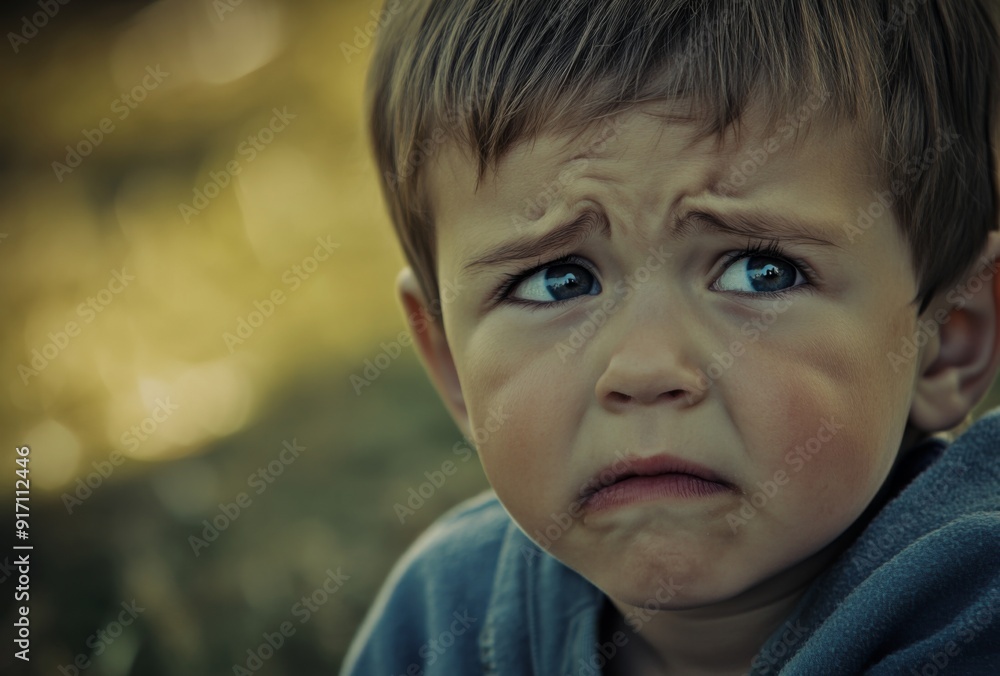 Tearful Child Grieving Under the Weight of Family's Financial Strain and Uncertainty, Depicting the Worry and Insecurity Stemming from Economic Hardship. Tearful Child Grieving Under the Weight of Family's Financial Strain and Uncertainty, Depicting the Worry and Insecurity Stemming from Economic Hardship.