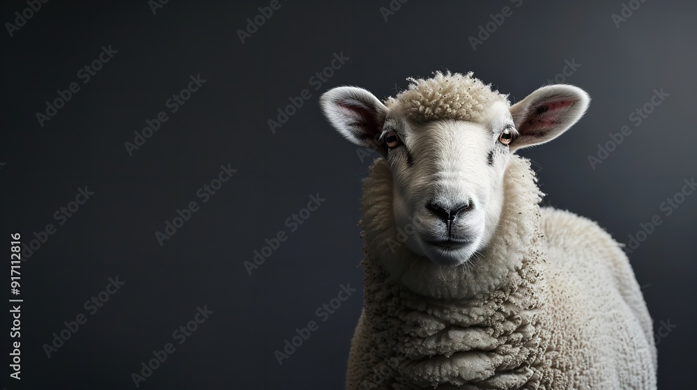 White fluffy sheep in a farm portrait, gazing into the camera. Generative Ai White fluffy sheep in a farm portrait, gazing into the camera. Generative Ai