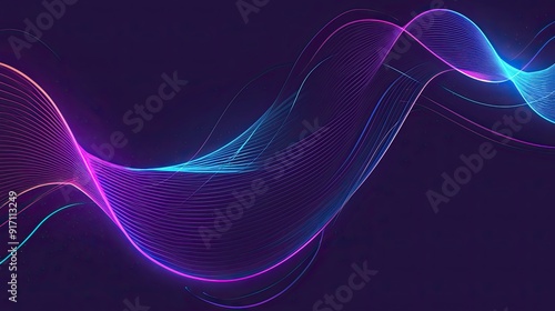 neon lights moving through black wave line art photo