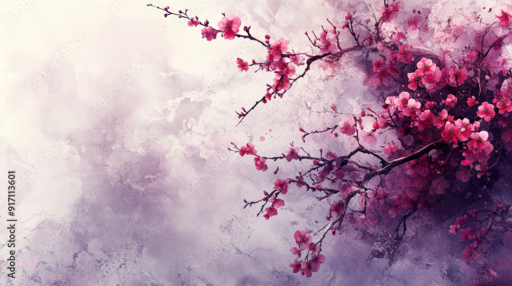 background with delicate, abstract plum blossoms scattered across a minimalist canvas, representing resilience and renewal background with delicate, abstract plum blossoms scattered across a minimalist canvas, representing resilience and renewal