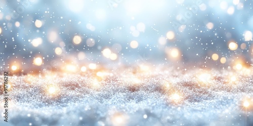 Sparkling Winter Wonderland: A magical scene of glistening snow adorned with twinkling lights, evoking the enchantment of the holiday season.