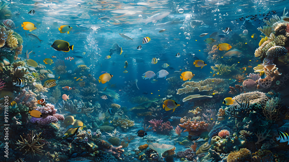 Naklejka premium Marine ecosystem backdrop background illustration