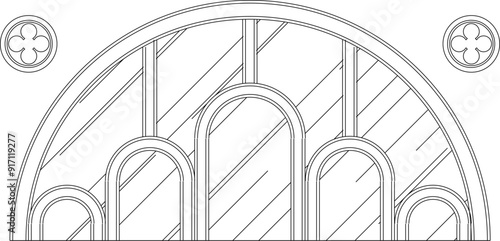 Vector sketch illustration of the silhouette of an old window construction design, classic vintage, Greek, Roman, ethnicity