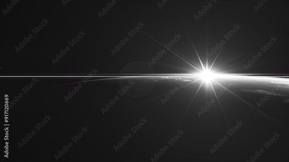 Fototapeta premium white horizontal lens flare on black background