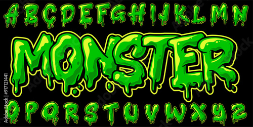 Graffiti Alphabet Monster Slime Green Color Vector Illustration