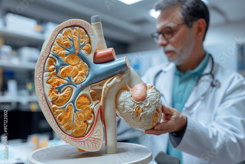Chronic kidney disease.Doctor and patient discuss kidney problems such as gallstones, glomerulonephritis, acute chronic kidney disease, infections, ureteral abnormalities, cysts, urinary tract cancer