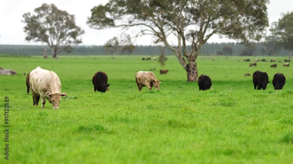 beautiful cattle in Australia eating grass, grazing on pasture. Herd of cows free range beef being regenerative raised on an agricultural farm. Sustainable farming
beautiful cattle in Australia eating grass, grazing on pasture. Herd of cows free range beef being regenerative raised on an agricultural farm. Sustainable farming