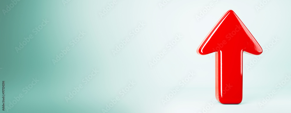 Red upward arrow on a light gradient background. 3D Rendering Red upward arrow on a light gradient background. 3D Rendering