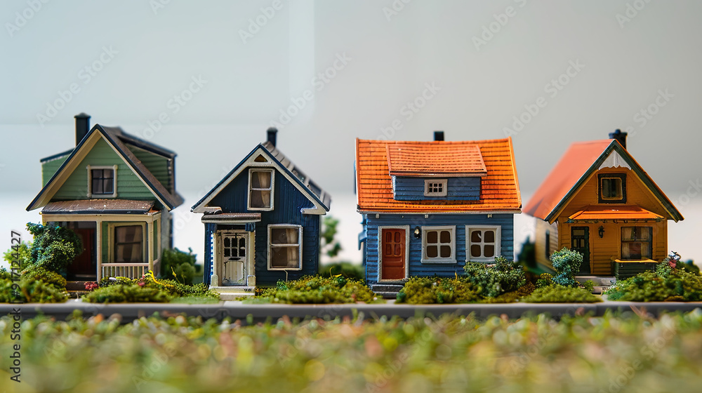 New year property investment concept. New home, budget, real estate, Mortgage loading and property document concept for real estate , colorful home models New year property investment concept. New home, budget, real estate, Mortgage loading and property document concept for real estate , colorful home models