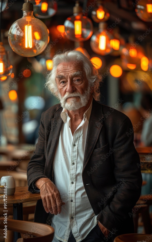 A man in a suit and white shirt sits at a table in a restaurant. The atmosphere is warm and inviting, with the man looking relaxed and comfortable A man in a suit and white shirt sits at a table in a restaurant. The atmosphere is warm and inviting, with the man looking relaxed and comfortable