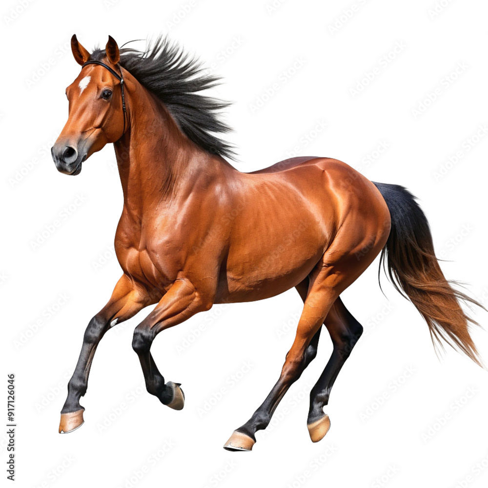 Obraz premium running brown horse isolated on transparent background cutout