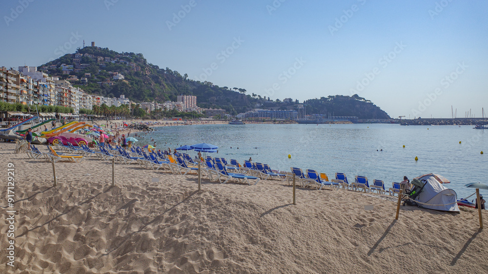 Blanes, Spain - 10 Aug, 2024: View of Blanes Beach from La Palomera, Costa Brava, Catalonia Blanes, Spain - 10 Aug, 2024: View of Blanes Beach from La Palomera, Costa Brava, Catalonia