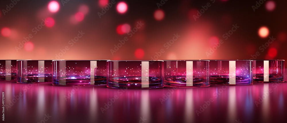 immersive vibrant magenta cylinder background with glitters, particles and blurred background, 3d illustration for festival immersive vibrant magenta cylinder background with glitters, particles and blurred background, 3d illustration for festival