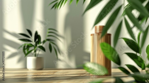 Bamboo Bottle on a Wooden Table