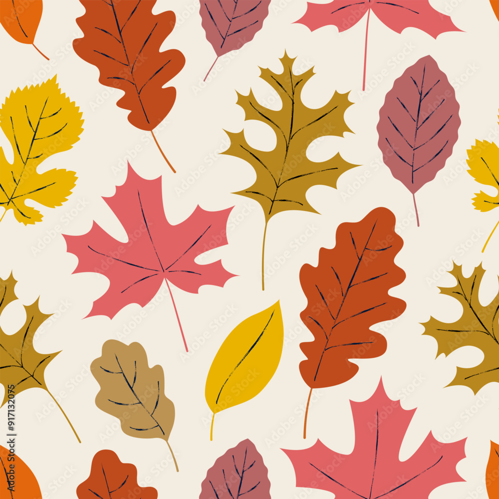 Naklejka premium Seamless autumn pattern with colorful leaves