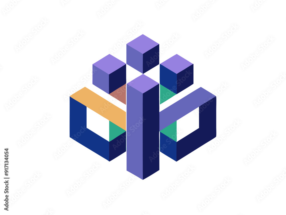 Vibrant Logo Design with Interlocking Building Blocks for Construction and Growth Vibrant Logo Design with Interlocking Building Blocks for Construction and Growth