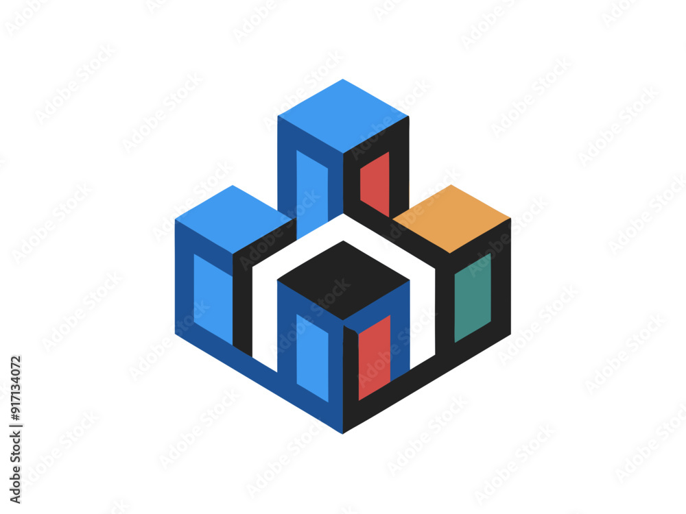Vibrant Logo Design with Interlocking Building Blocks for Construction and Growth Vibrant Logo Design with Interlocking Building Blocks for Construction and Growth