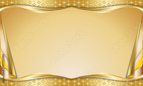 Golden background with border frame composed of luxurious golden ethnic Thai pattern.