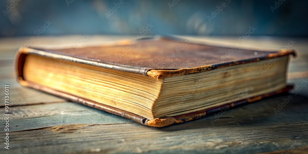 Close-Up of an Antique Leather-Bound Book on a Wooden Table, Vintage Book, Old Book, Leather Binding, Wooden Table Close-Up of an Antique Leather-Bound Book on a Wooden Table, Vintage Book, Old Book, Leather Binding, Wooden Table
