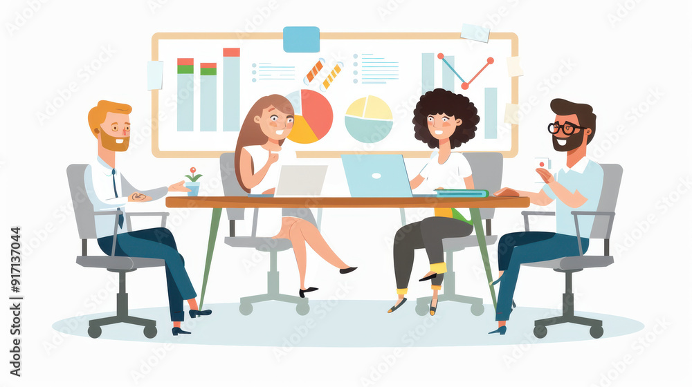 Business professionals engaged in a productive meeting with visual aids and interactive tools Business professionals engaged in a productive meeting with visual aids and interactive tools