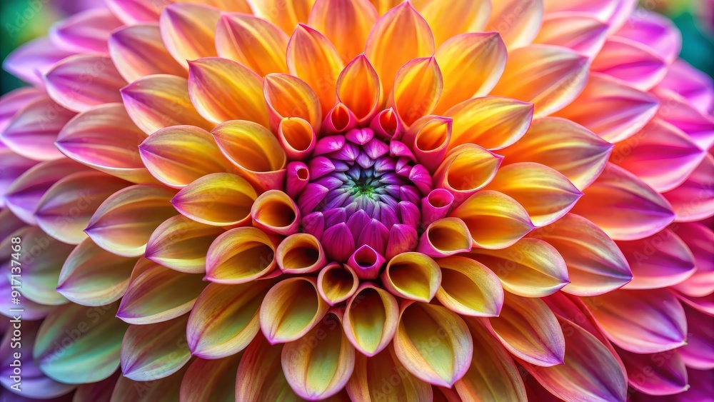 Dahlia Petals in Pink, Yellow and Orange - Close-up Macro Photography of Flower Center, Flower, Petals, Nature, Botany, Floral Dahlia Petals in Pink, Yellow and Orange - Close-up Macro Photography of Flower Center, Flower, Petals, Nature, Botany, Floral