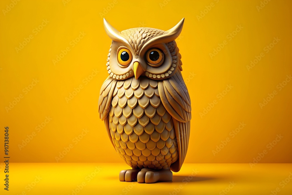 3d rendered owl statue on yellow background 3d rendered owl statue on yellow background