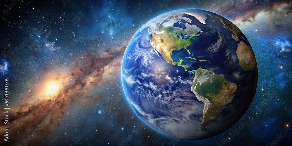 Fototapeta premium Earth From Space, Galaxy, Milky Way, North America, Planet Earth, Space, Galaxy