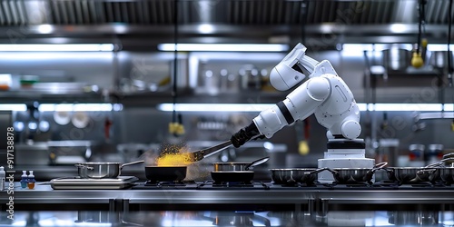Fototapeta Naklejka Na Ścianę i Meble -  Robot Chef Cooking in a Modern Kitchen - 3D Illustration