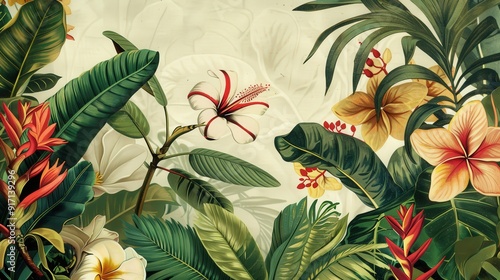 Imagine a frame for a botanical illustration. Describe the natural elements and colors that complement the flora depicted in the artwork