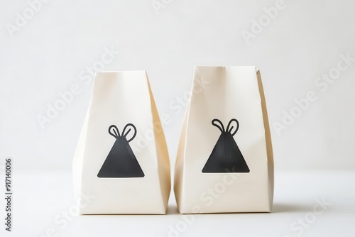 pastry bag design featuring coffeethemed logo, modern minimalist packaging, white background, simple design photo