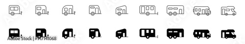 Obraz na płótnie Set of icons camping car or trailer for camping in line style flat silhouette. w salonie