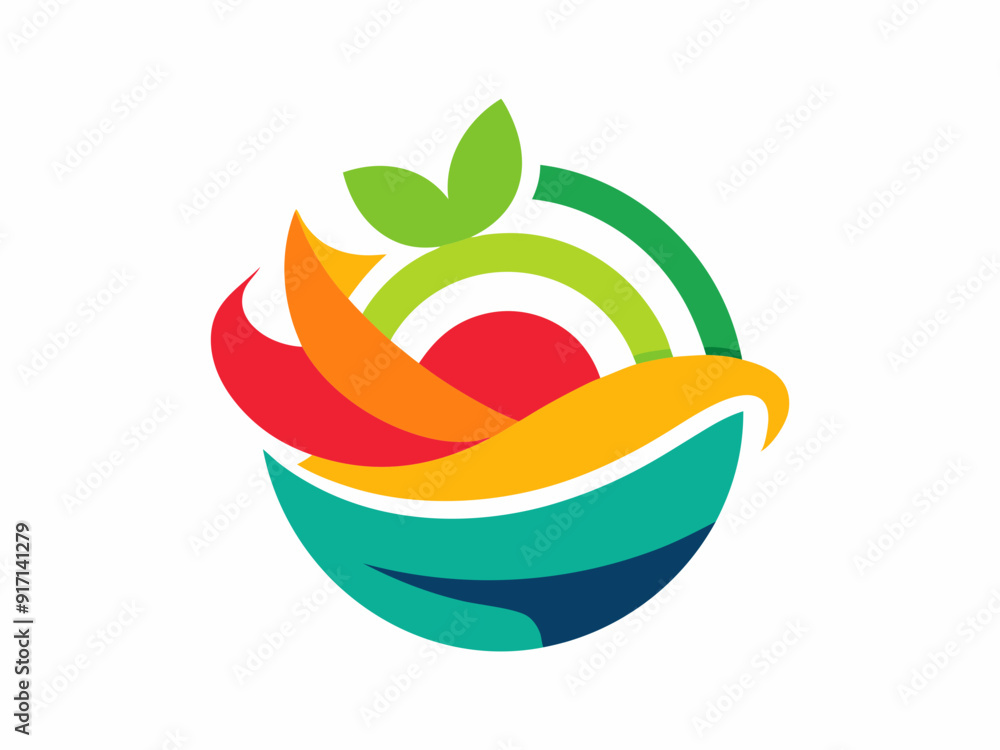 Bright and Bold Food Logo Featuring a Stylized Bowl with Colorful Ingredients Bright and Bold Food Logo Featuring a Stylized Bowl with Colorful Ingredients