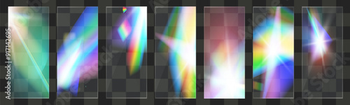 Crystal light glasses rainbow reflection set effect.Template optical,lights,glare.	