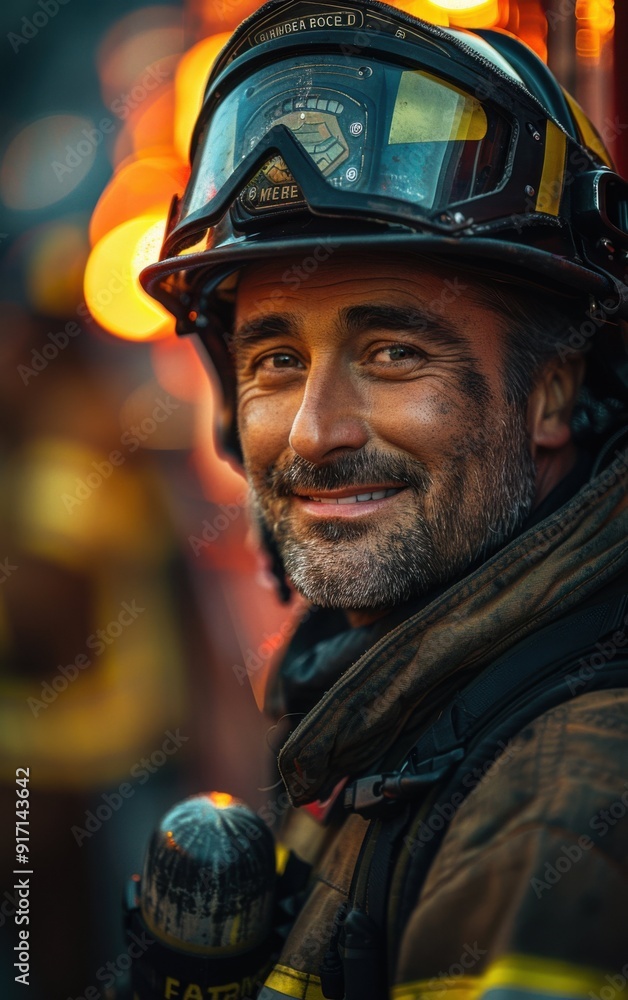 A smiling man in a fireman's hat and a fireman's helmet A smiling man in a fireman's hat and a fireman's helmet