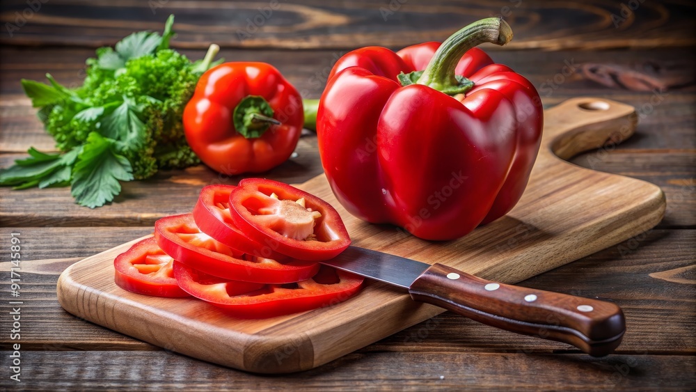 Sliced Red Bell Pepper on Wooden Cutting Board, Vegetables, Food Photography, Knife, Recipe, red bell pepper, cutting board Sliced Red Bell Pepper on Wooden Cutting Board, Vegetables, Food Photography, Knife, Recipe, red bell pepper, cutting board