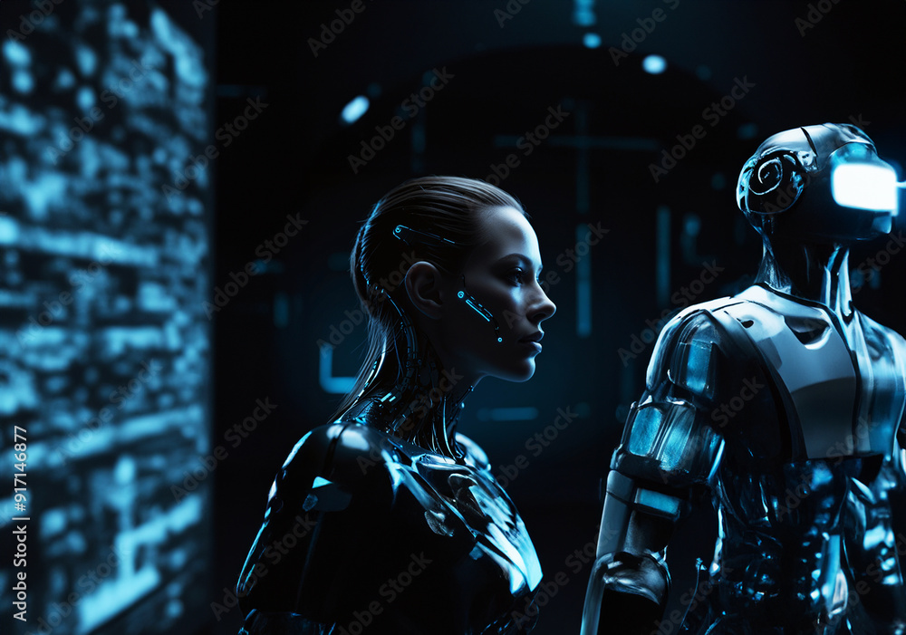 Naklejka premium Humanoid robot in public services.