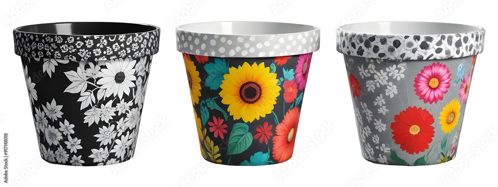 Set Flower baskets are painted with flowers isolated on transparent background
Set Flower baskets are painted with flowers isolated on transparent background