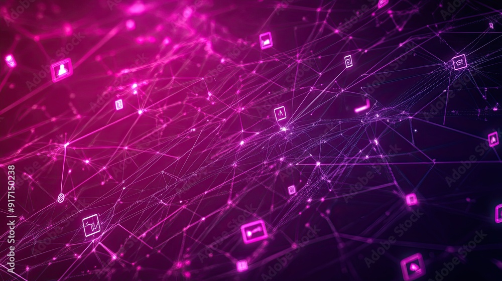 Abstract background with digital communication icons and flowing lines from a top view Abstract background with digital communication icons and flowing lines from a top view