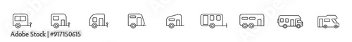 Vector simple icons of camping car or camping trailer in line style on white background eps10