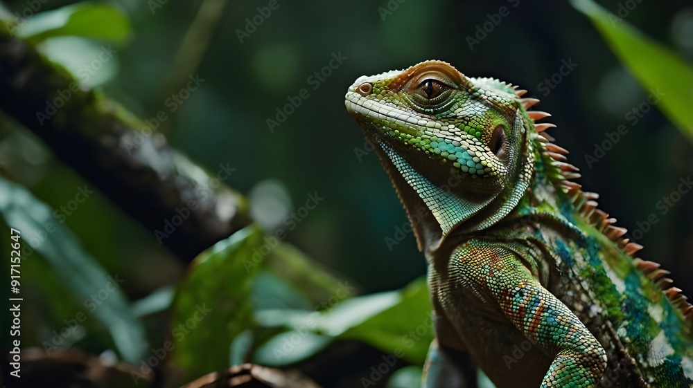 Fototapeta premium green iguana on a tree
