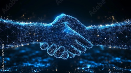 Digital handshake, abstract network connection concept.